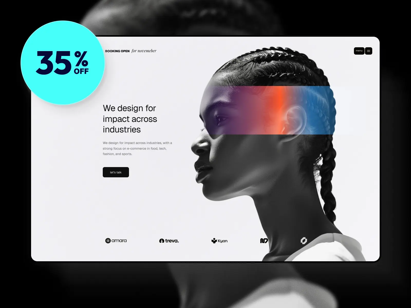 Black and white profile of person with braided hair; vibrant blue and orange overlay on face. Text: