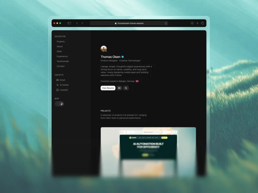 Thomas — Minimal Portfolio — Framence Studio Framer Template