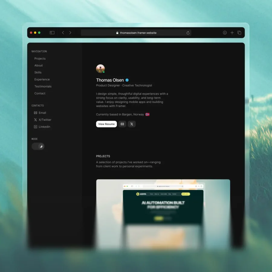 Thomas — Minimal Portfolio — Framence Studio Framer Template
