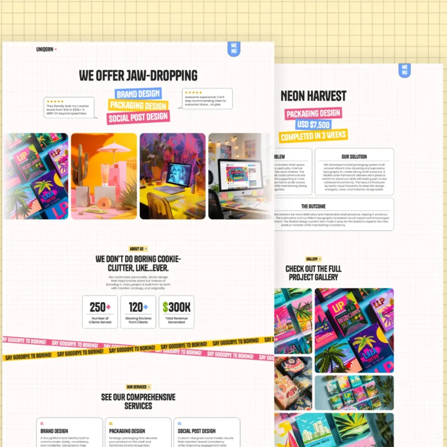 UNIQORN — Colorful Portfolio Template — Maleeha Framer Template