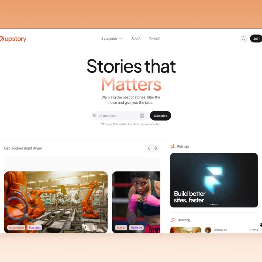 Upstory — A modern blog template — Plaiter Framer Template