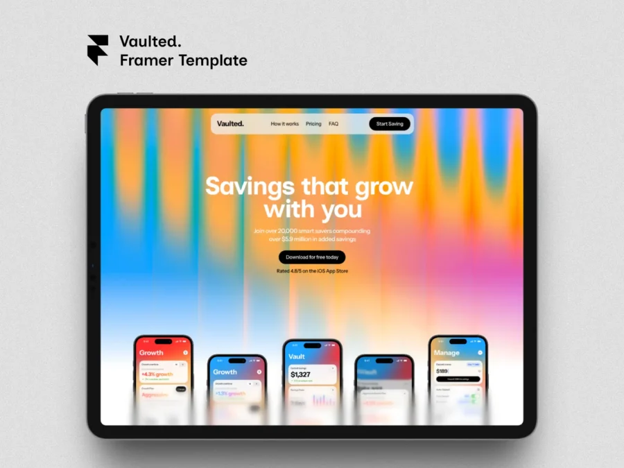 Vaulted. — Gen Z Fintech App Template — Dilan Omer Framer Template