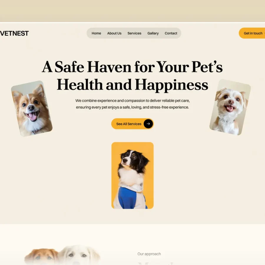 Vetnest — Pet Care Landing Page — Pixcut Studio LLC Framer Template