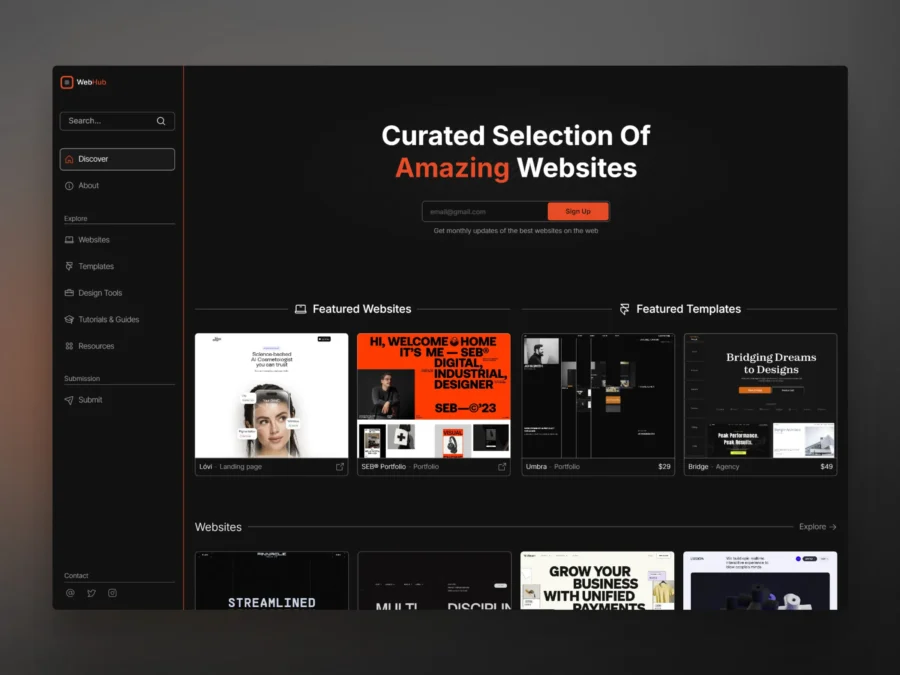 WebHub — Curation Website Template — Thaer Swailem Framer Template