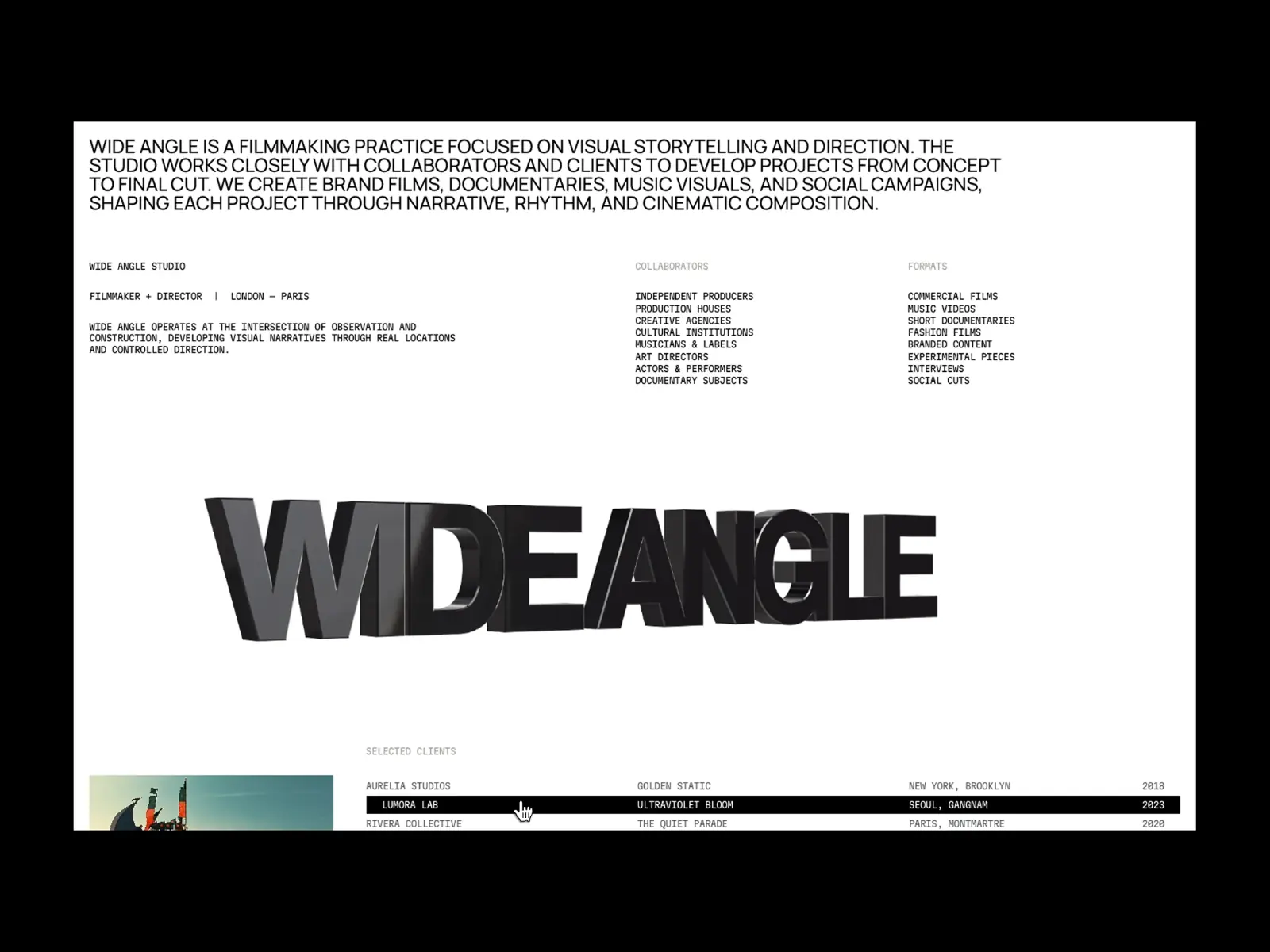 WIDE ANGLE® — Portfolio Template for Filmmakers